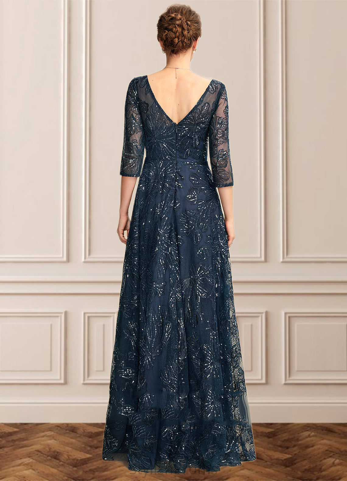 Sydnee A-Line V-neck Floor-Length Lace Mother of the Bride Dress With Sequins HQ126P0015015