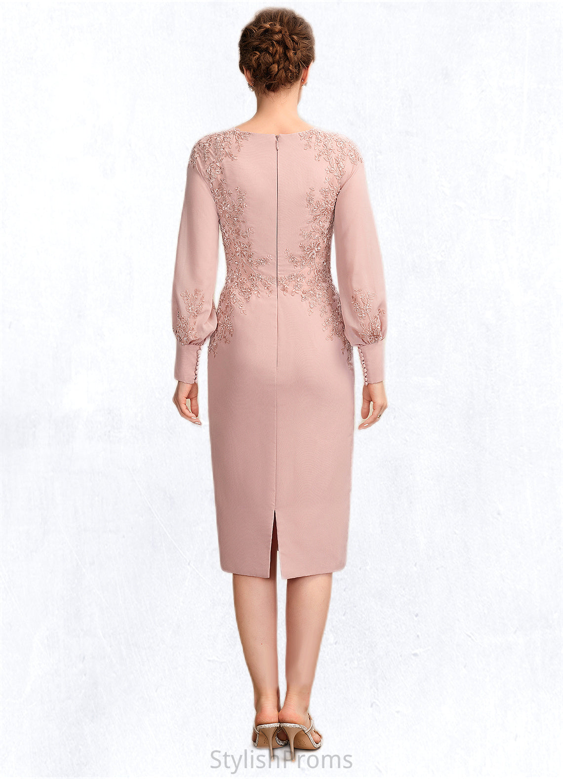 Taniya Sheath/Column Scoop Neck Knee-Length Chiffon Lace Mother of the Bride Dress With Beading Sequins HQ126P0015020