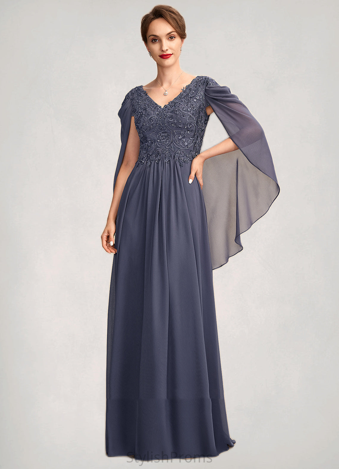 Libby A-Line V-neck Floor-Length Chiffon Lace Mother of the Bride Dress With Beading Sequins HQ126P0015022