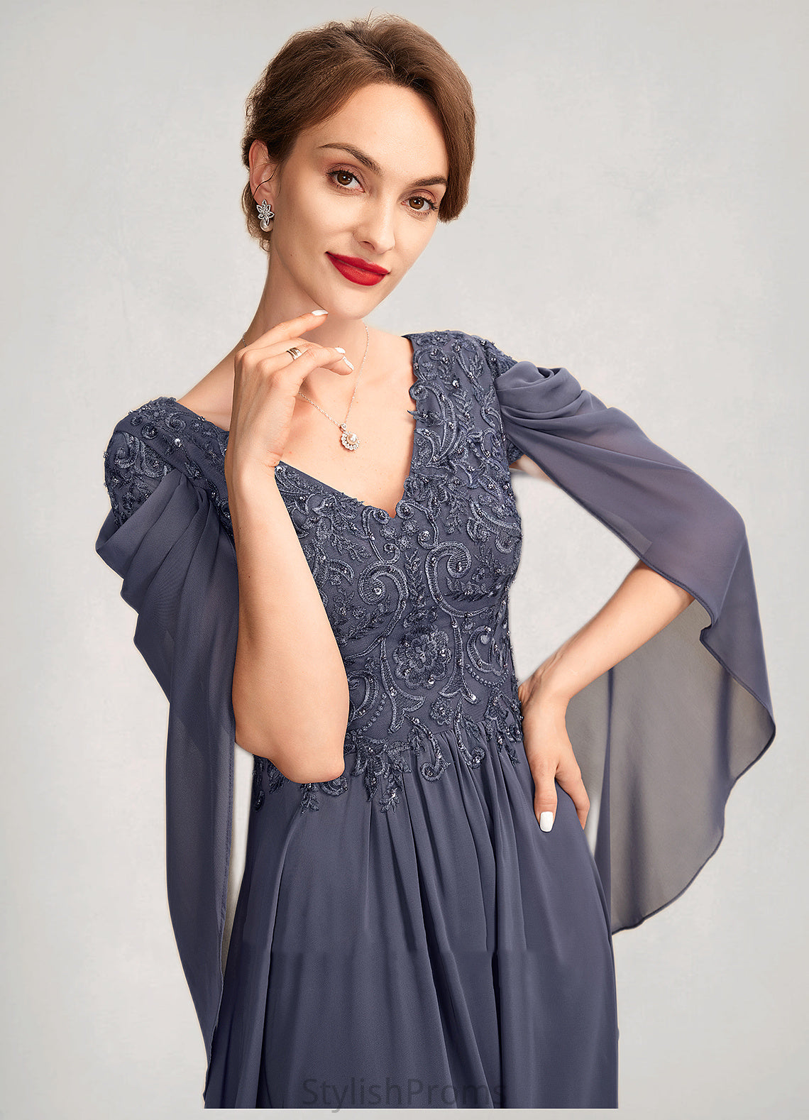 Libby A-Line V-neck Floor-Length Chiffon Lace Mother of the Bride Dress With Beading Sequins HQ126P0015022