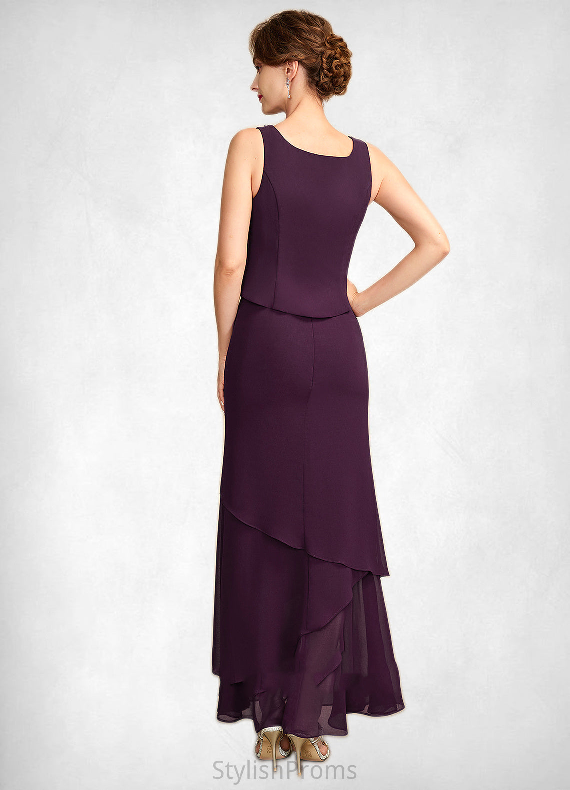 Autumn Sheath/Column Scoop Neck Ankle-Length Chiffon Mother of the Bride Dress With Beading Sequins HQ126P0015024