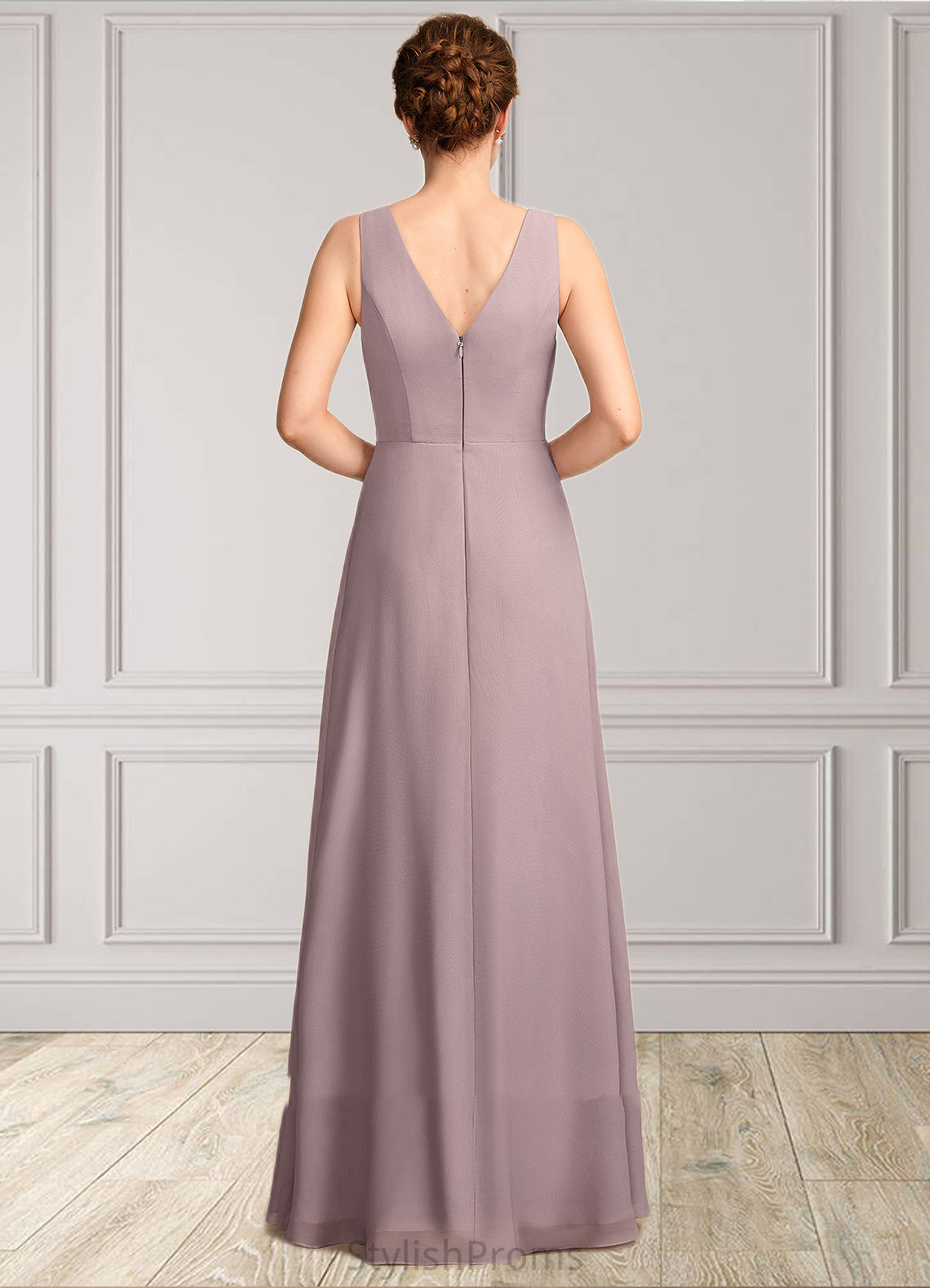 Ariel A-Line V-neck Floor-Length Chiffon Mother of the Bride Dress With Ruffle HQ126P0015026