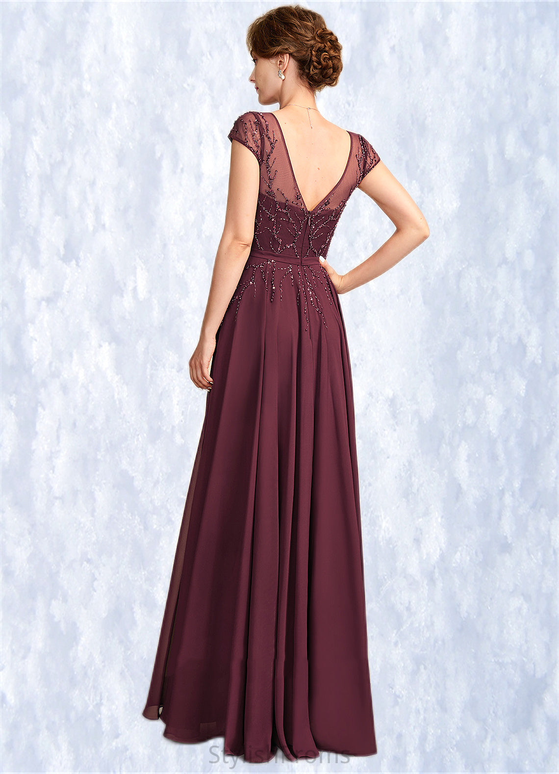 Giada A-Line V-neck Floor-Length Chiffon Mother of the Bride Dress With Beading Sequins HQ126P0015028