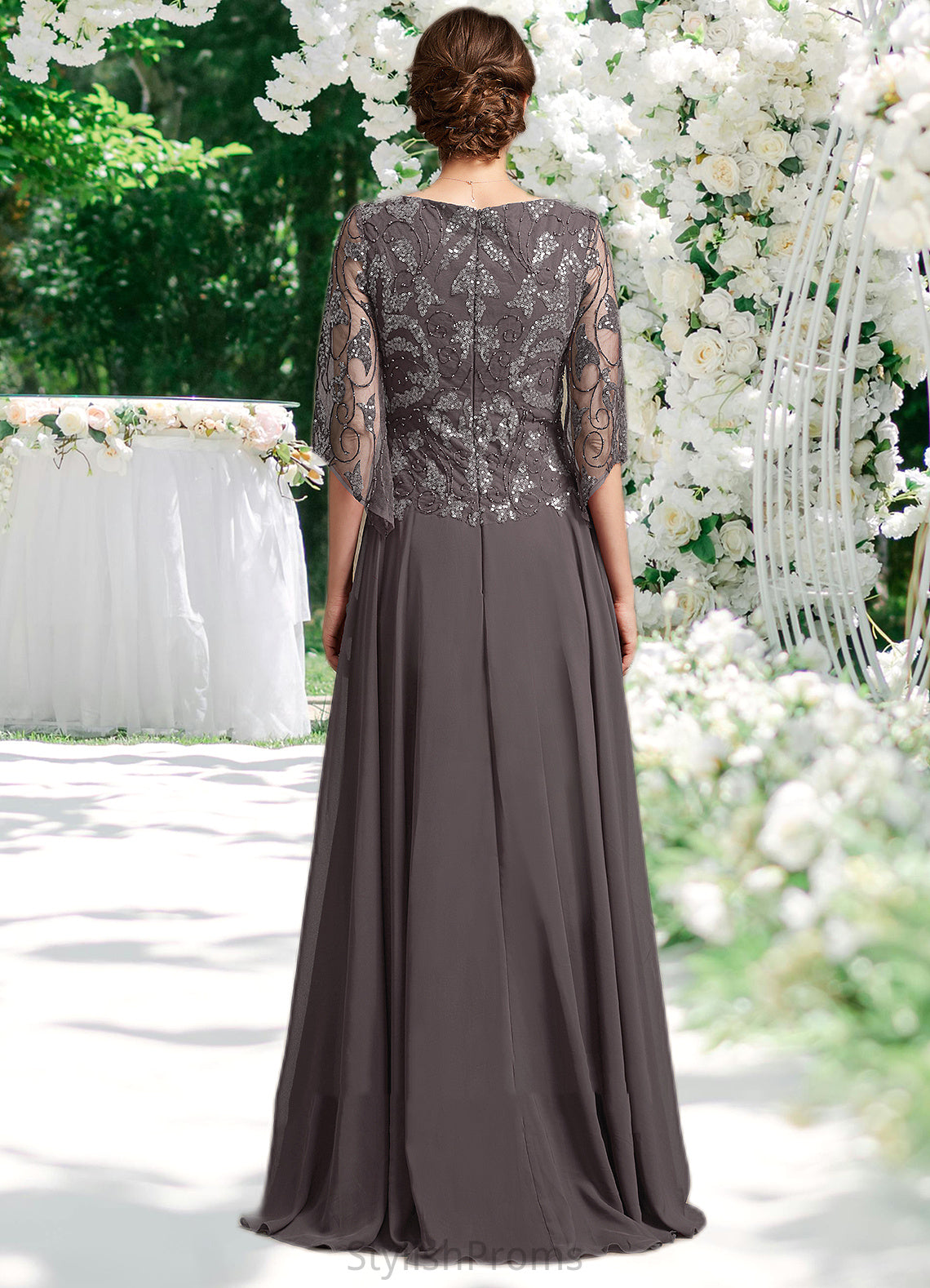 Paisley A-Line Scoop Neck Floor-Length Chiffon Lace Mother of the Bride Dress With Beading Sequins HQ126P0015036