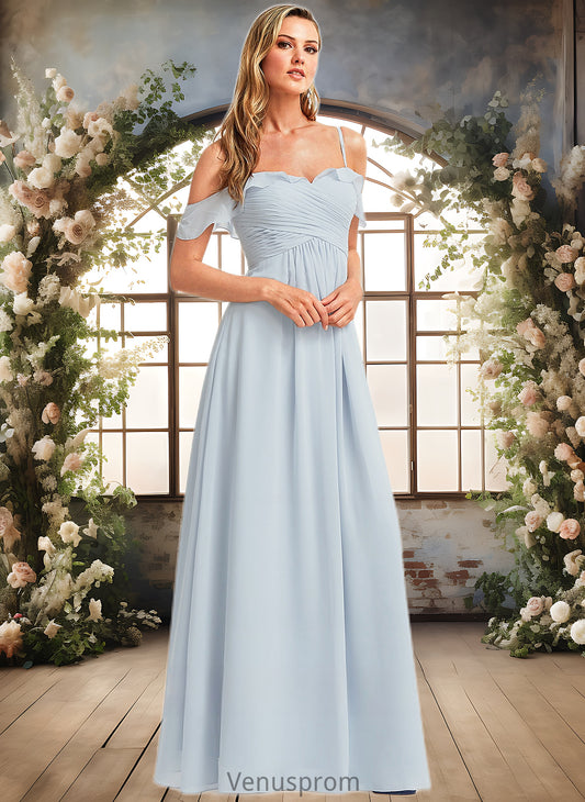 Hope A-line Cold Shoulder Floor-Length Chiffon Bridesmaid Dress With Ruffle HQP0025723