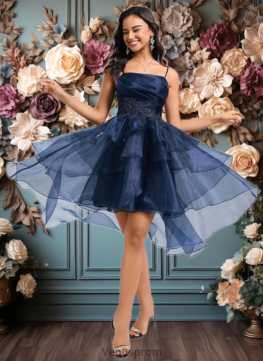 Anaya Ball-Gown/Princess Straight Asymmetrical Organza Homecoming Dress With Sequins Appliques Lace HQP0025652