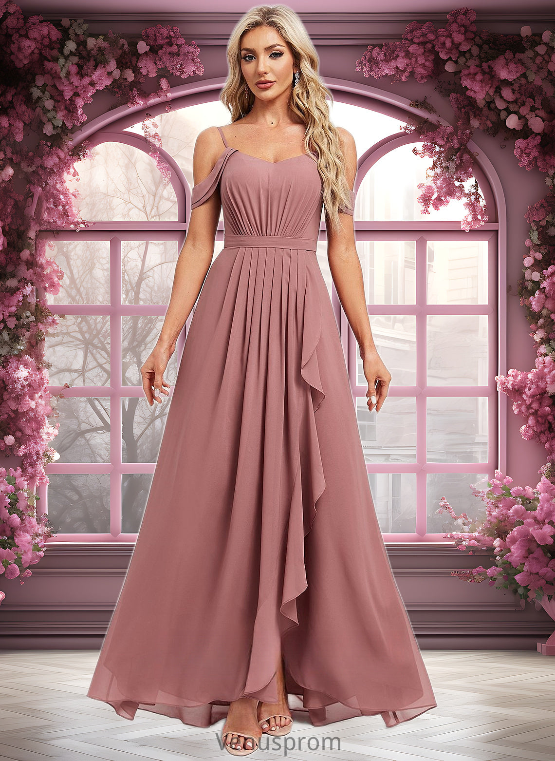 Jordan A-line Cold Shoulder Asymmetrical Chiffon Bridesmaid Dress HQP0025823