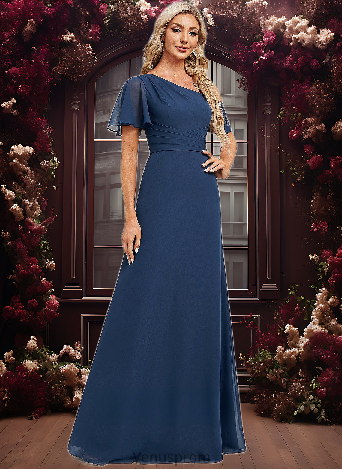 Hilary A-line Asymmetrical Floor-Length Chiffon Bridesmaid Dress With Ruffle HQP0025801