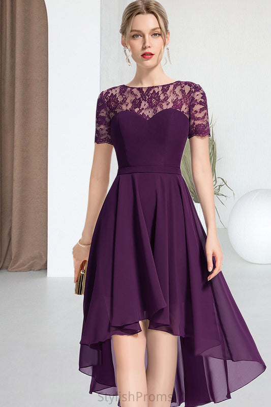 Tabitha A-line Scoop Asymmetrical Chiffon Lace Homecoming Dress HQP0020587