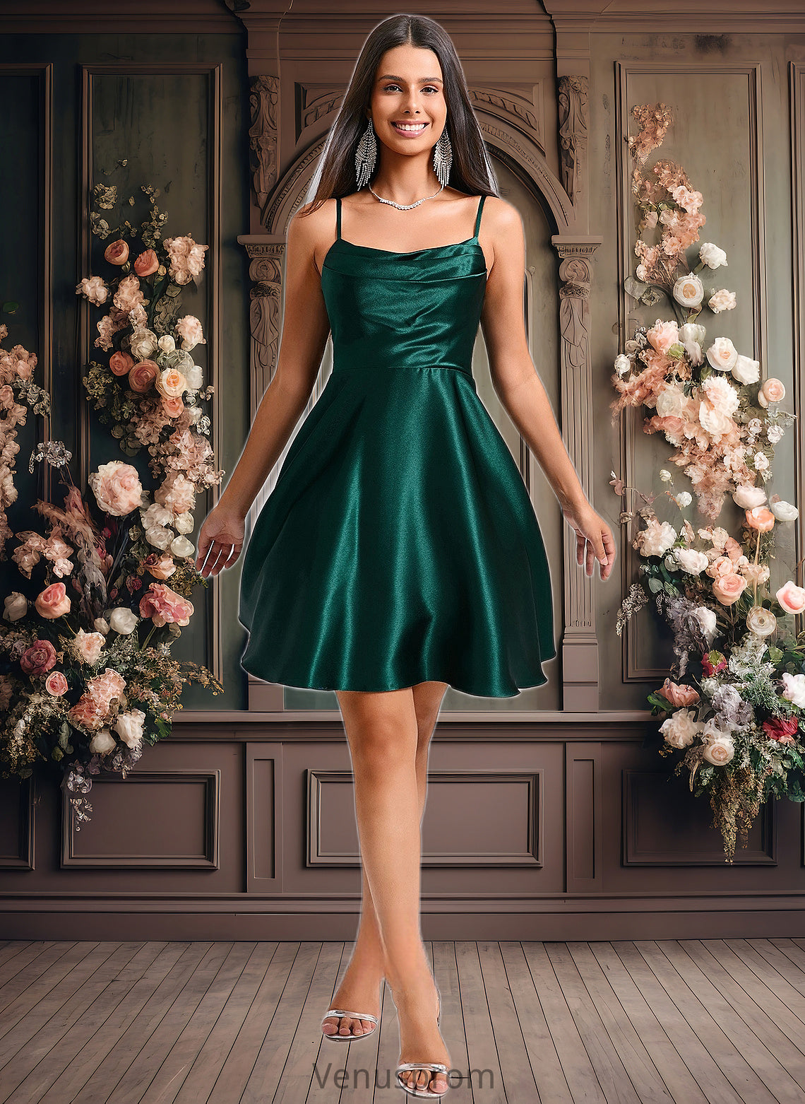 Britney A-line Cowl Short Stretch Satin Homecoming Dress HQP0025664