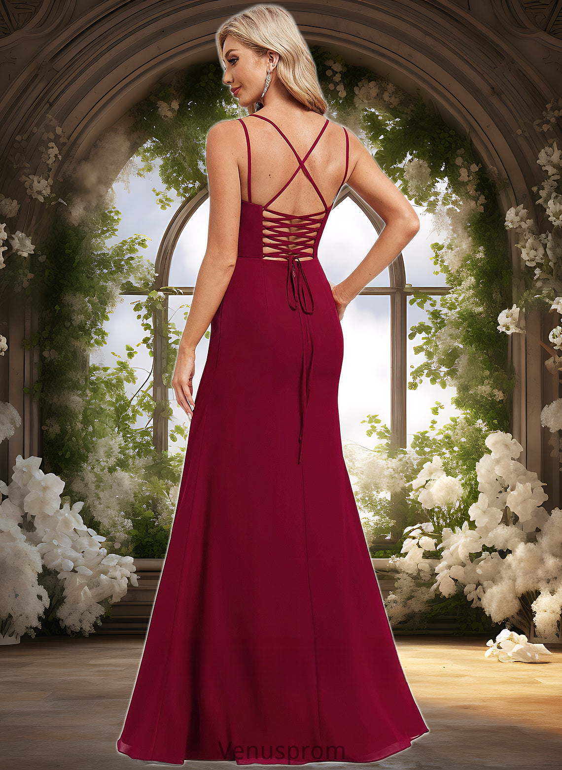 Liliana Trumpet/Mermaid Square Floor-Length Chiffon Bridesmaid Dress HQP0025826