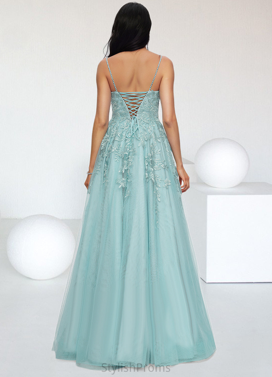 Kali Ball-Gown/Princess Straight Floor-Length Tulle Prom Dresses With Appliques Lace Sequins HQP0022206