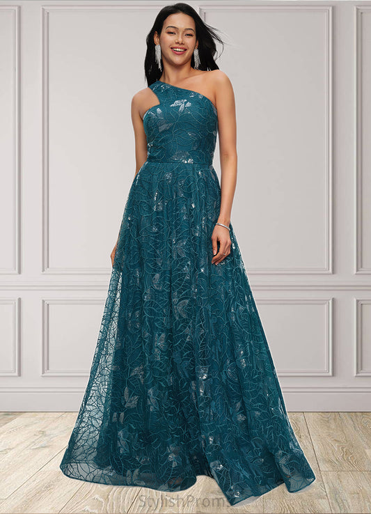 Zoie A-line Asymmetrical Floor-Length Lace Prom Dresses With Sequins HQP0022219