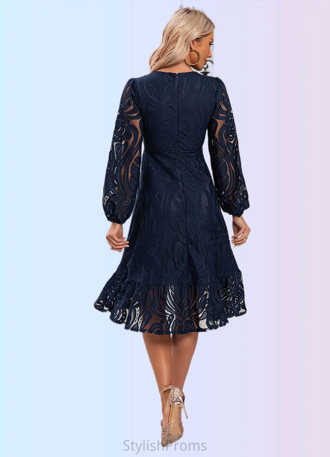 Peggie Jacquard V-Neck Elegant A-line Lace Midi Dresses HQP0022269