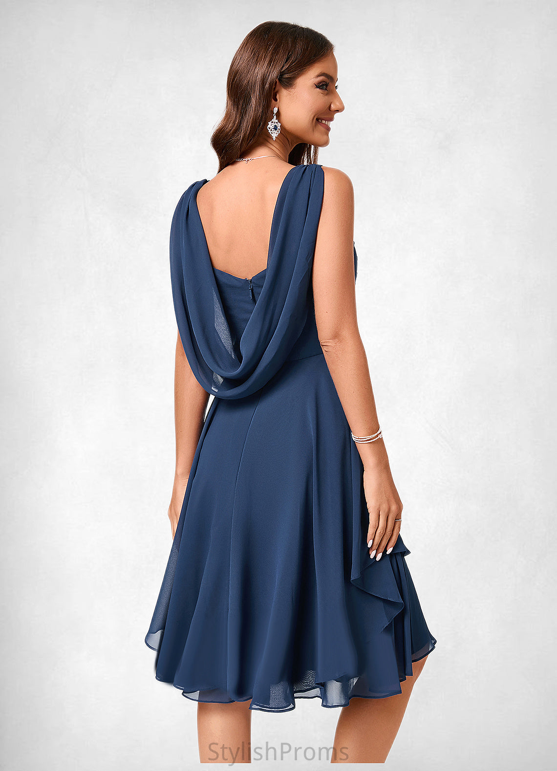 Izabella A-line V-Neck Knee-Length Chiffon Cocktail Dress HQP0022303