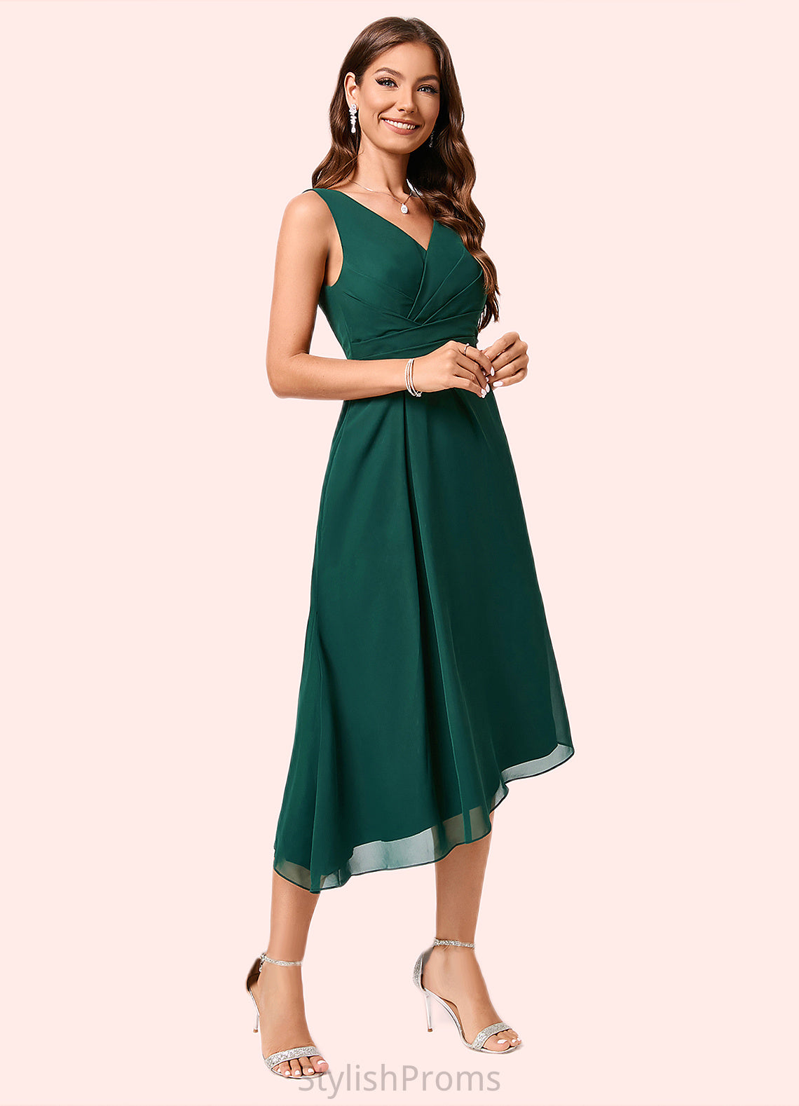 Susan A-line V-Neck Tea-Length Chiffon Cocktail Dress HQP0022304