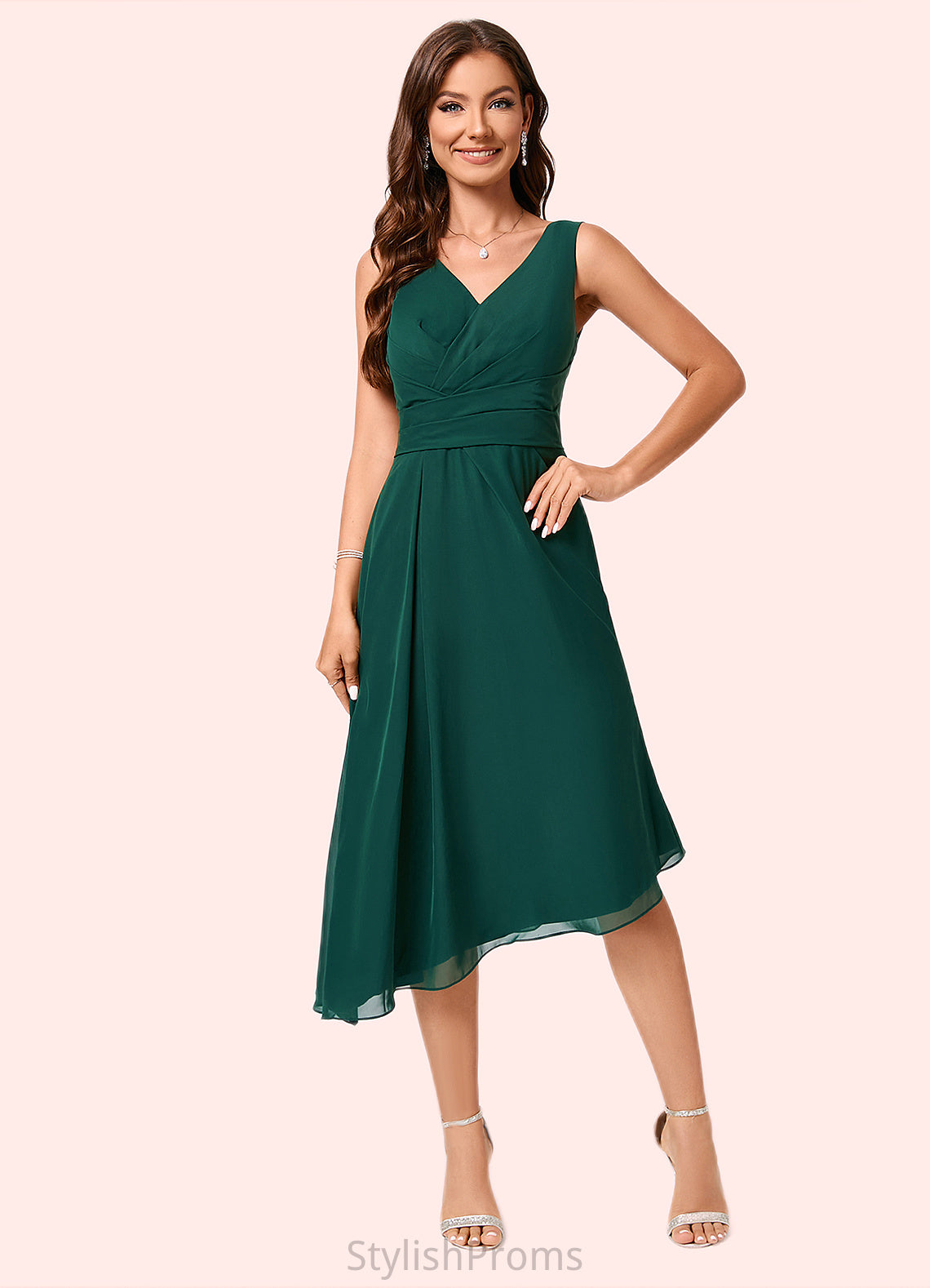 Susan A-line V-Neck Tea-Length Chiffon Cocktail Dress HQP0022304