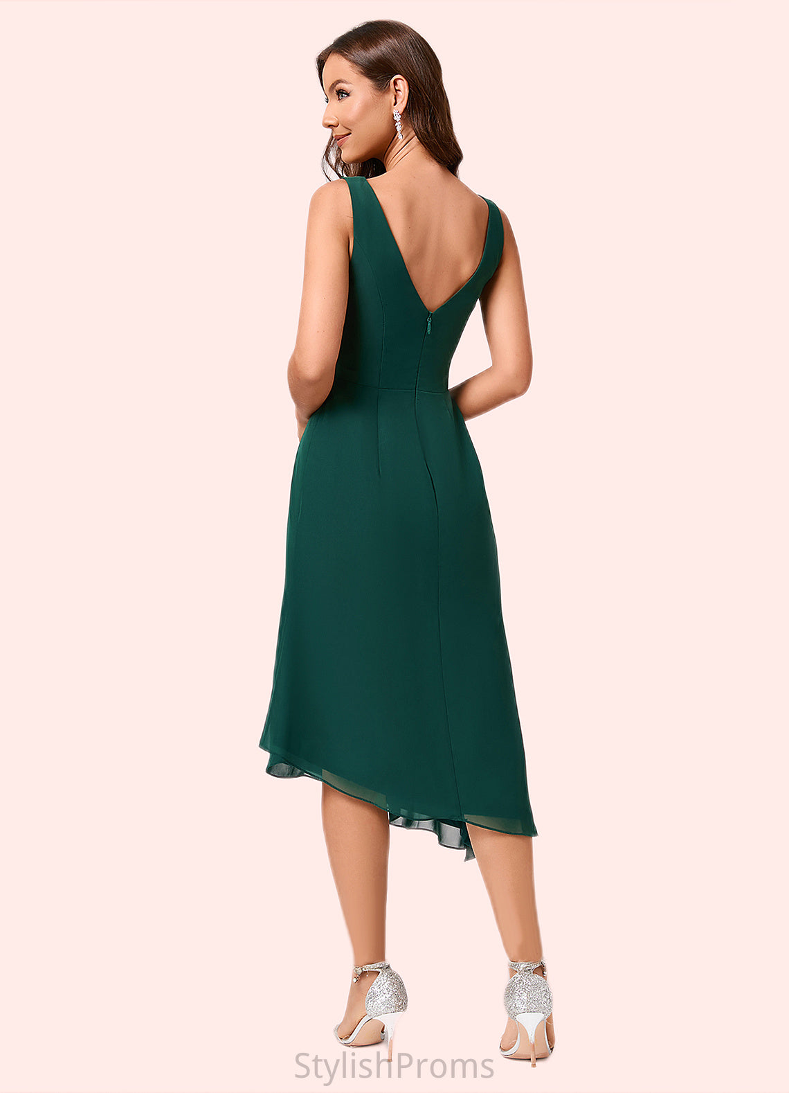 Susan A-line V-Neck Tea-Length Chiffon Cocktail Dress HQP0022304