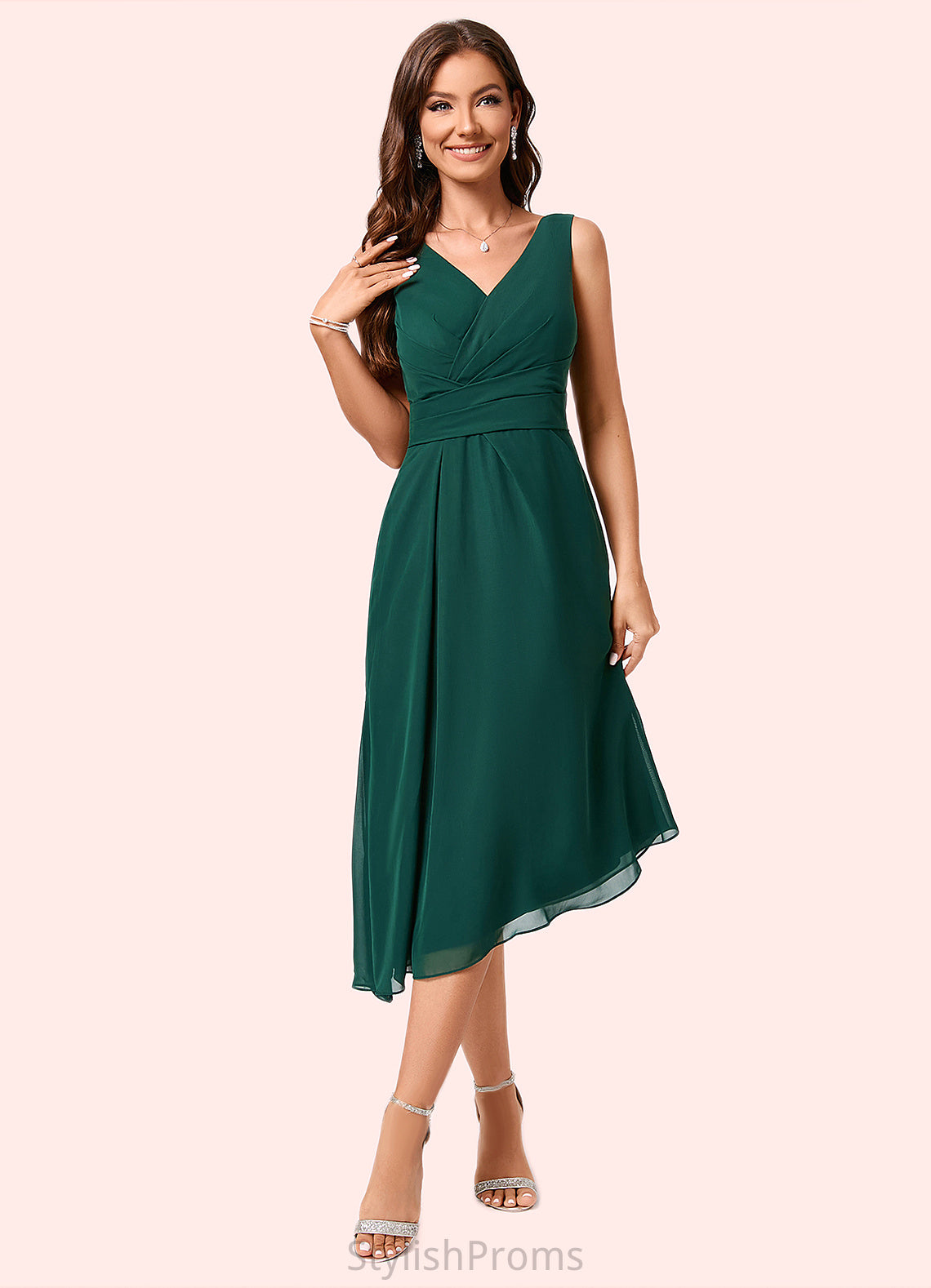 Susan A-line V-Neck Tea-Length Chiffon Cocktail Dress HQP0022304