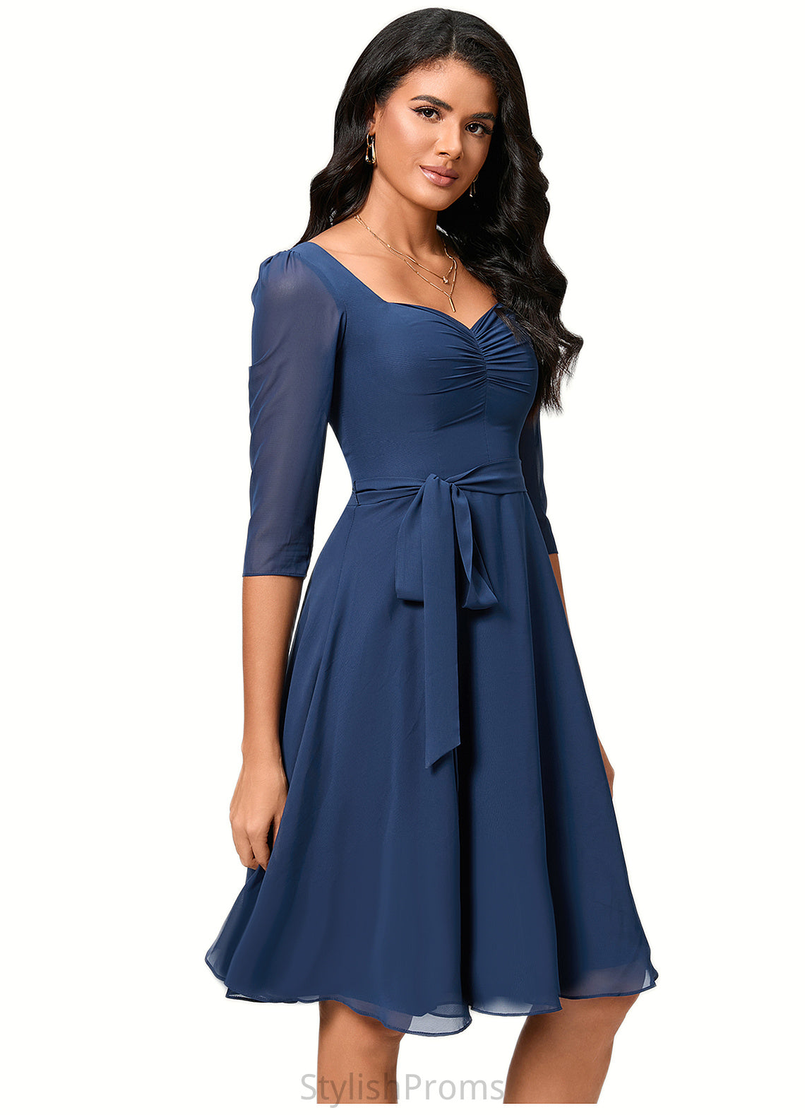 Thalia A-line V-Neck Knee-Length Chiffon Cocktail Dress With Ruffle HQP0022333