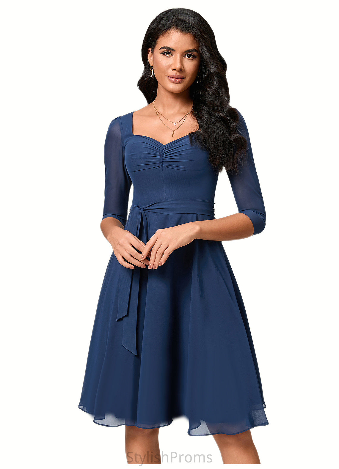 Thalia A-line V-Neck Knee-Length Chiffon Cocktail Dress With Ruffle HQP0022333