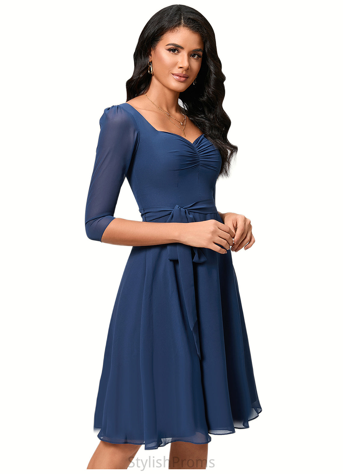 Thalia A-line V-Neck Knee-Length Chiffon Cocktail Dress With Ruffle HQP0022333