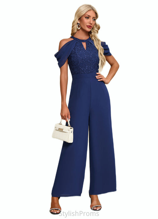 Kenna Flower Jacquard Off the Shoulder Elegant Jumpsuit/Pantsuit Chiffon Lace Maxi Dresses HQP0022372