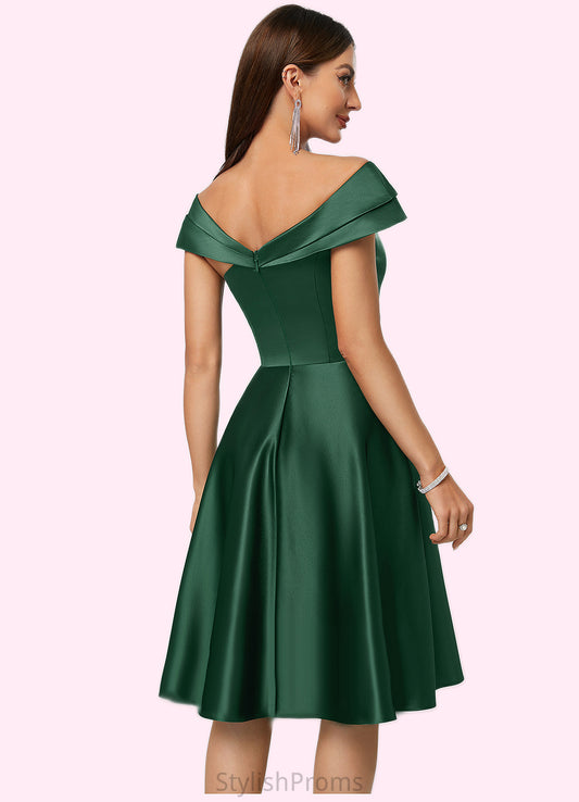 Elsa A-line Asymmetrical Knee-Length Satin Cocktail Dress With Rhinestone Crystal Brooch HQP0022407