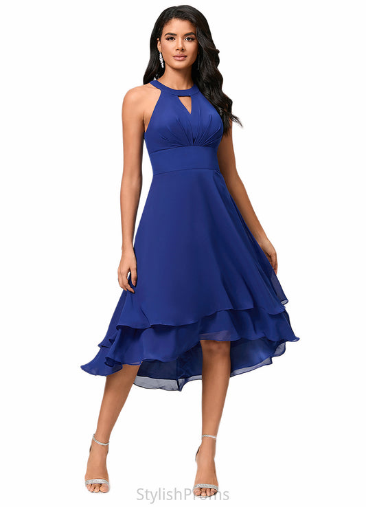 Cadence A-line Scoop Asymmetrical Chiffon Cocktail Dress With Pleated HQP0022410