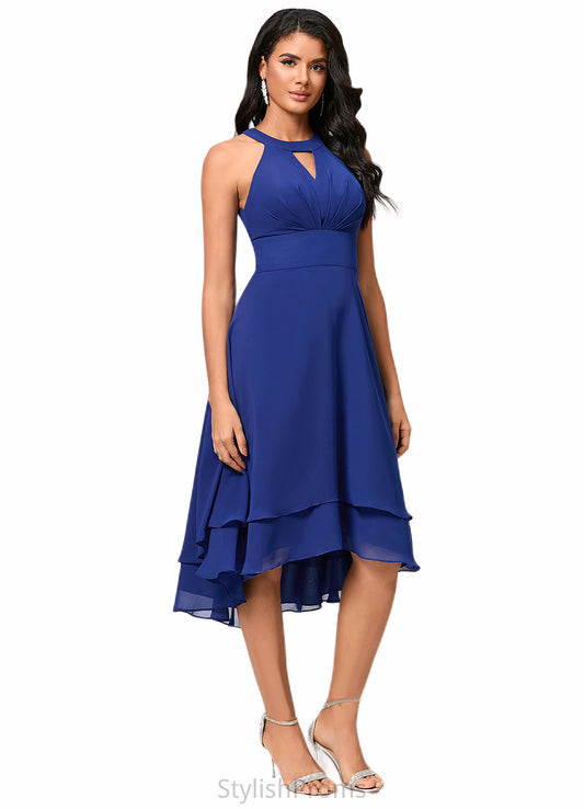 Cadence A-line Scoop Asymmetrical Chiffon Cocktail Dress With Pleated HQP0022410