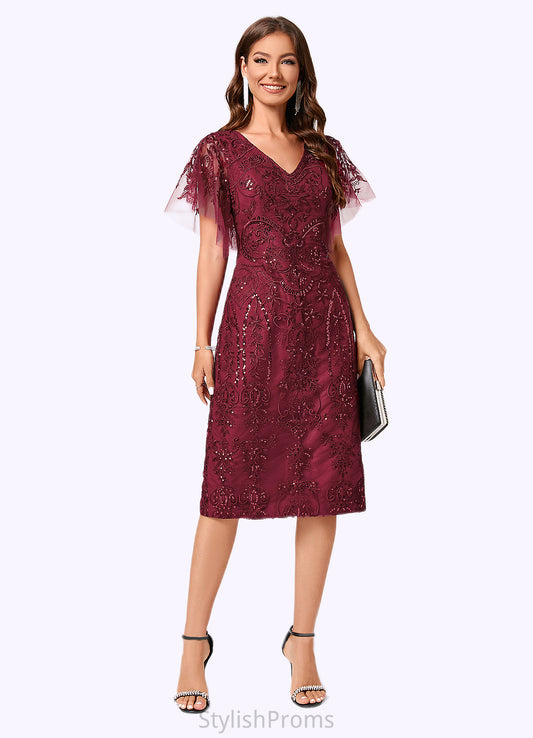 Dixie A-line Off the Shoulder Knee-Length Lace Sequin Cocktail Dress With Sequins HQP0022420