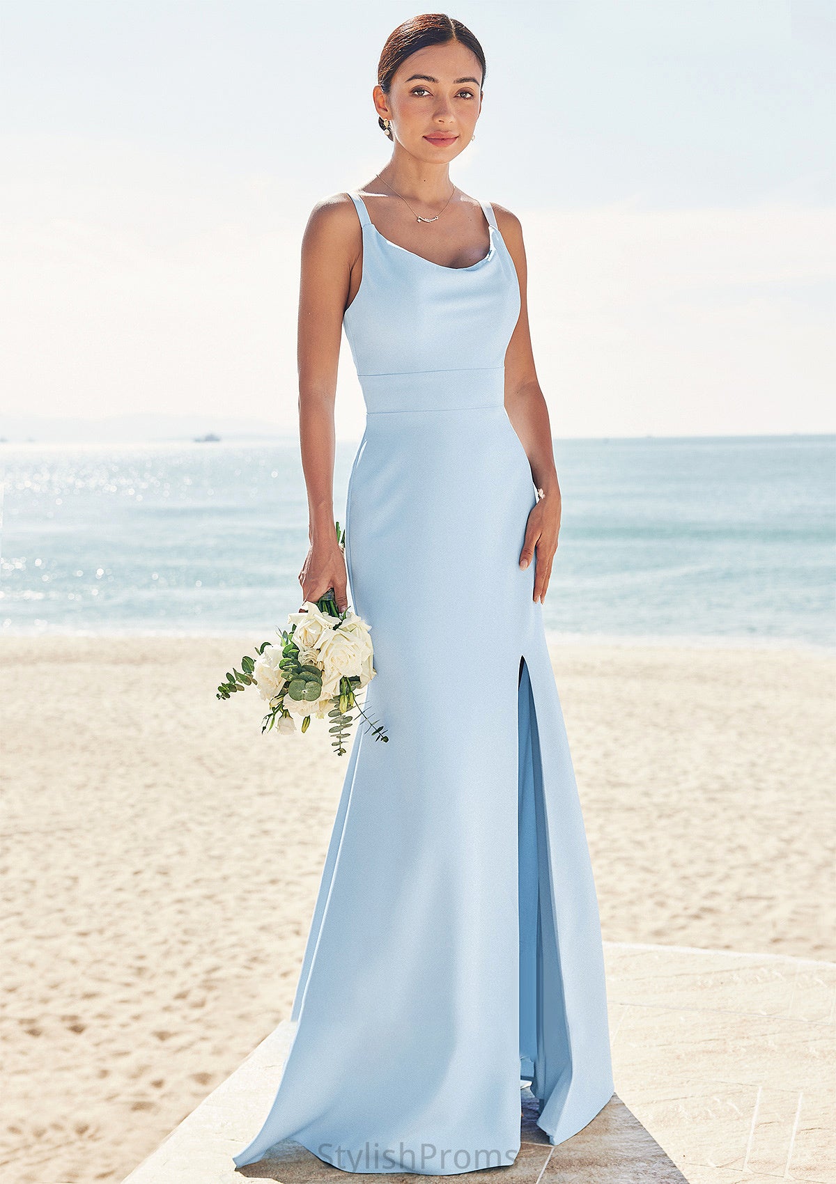 Trumpet/Mermaid Scoop Neck SleevelessFloor-Length Stretch Crepe Bridesmaid Dresses with Split Aliana HQP0025271