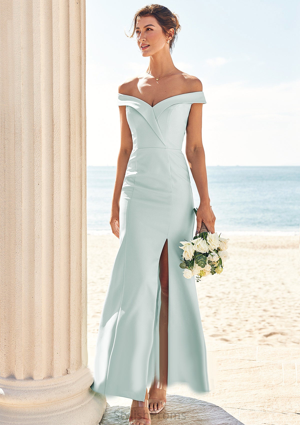 Trumpet/Mermaid Off-the-Shoulder Sleeveless Floor-Length Stretch Crepe Bridesmaid Dresses with Split Cadence HQP0025274