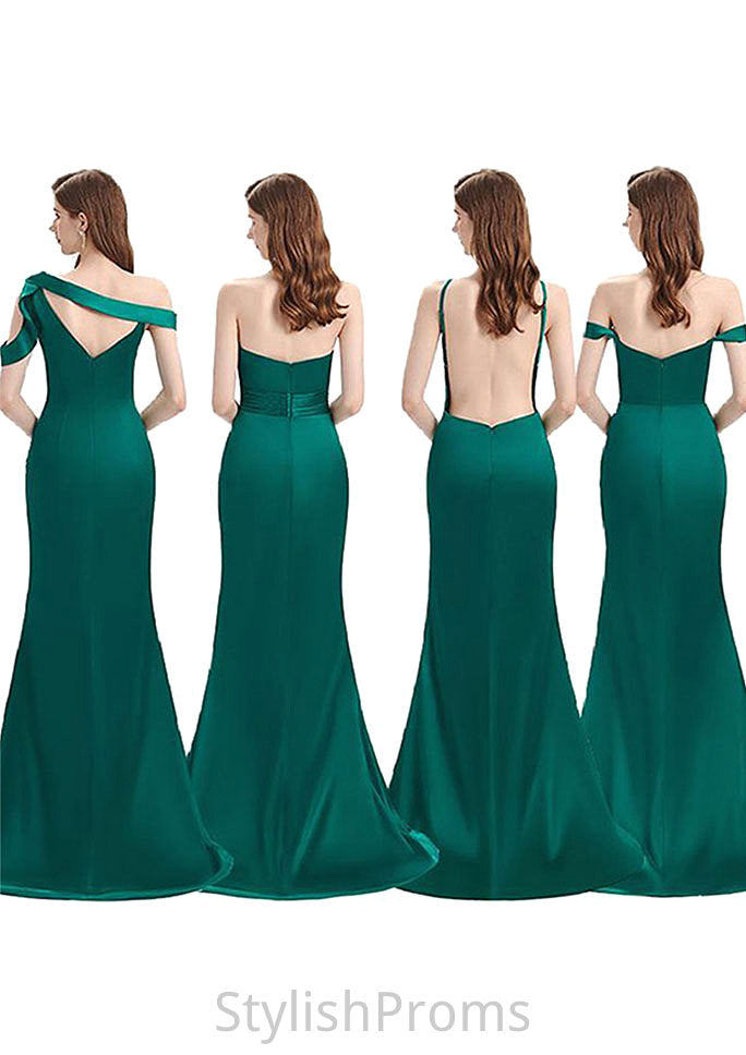 Trumpet/Mermaid Sleeveless Long/Floor-Length Silk like Satin Bridesmaid Dresses With Pleated Split Natasha HQP0025306