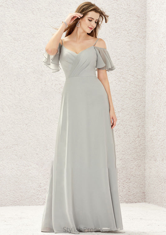 A-line Sweetheart Short Sleeve Long/Floor-Length Chiffon Bridesmaid Dresses With Pleated Urania HQP0025338