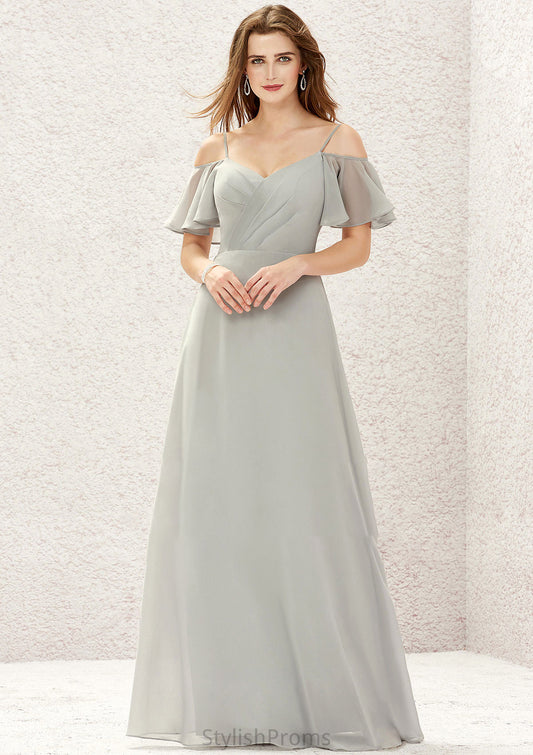 A-line Sweetheart Short Sleeve Long/Floor-Length Chiffon Bridesmaid Dresses With Pleated Urania HQP0025338