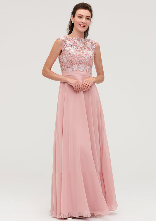 Sleeveless Chiffon A-line/Princess Long/Floor-Length Bridesmaid Dresseses With Sashes Appliqued Leanna HQP0025348