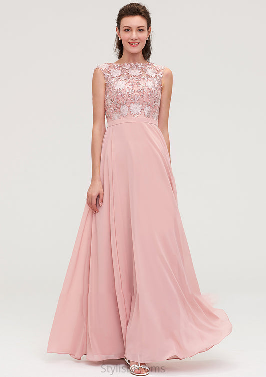 Sleeveless Chiffon A-line/Princess Long/Floor-Length Bridesmaid Dresseses With Sashes Appliqued Leanna HQP0025348