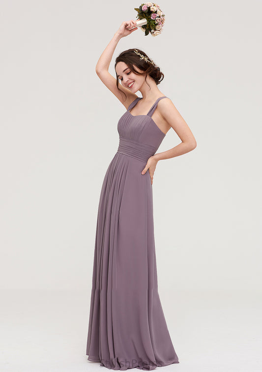 Square Neckline Sleeveless Chiffon Long/Floor-Length A-line/Princess Bridesmaid Dresses With Pleated Ariana HQP0025356