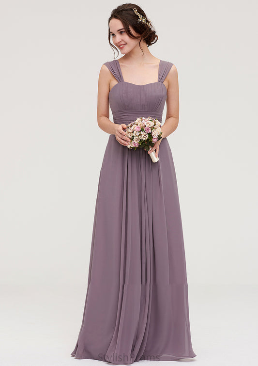 Square Neckline Sleeveless Chiffon Long/Floor-Length A-line/Princess Bridesmaid Dresses With Pleated Ariana HQP0025356