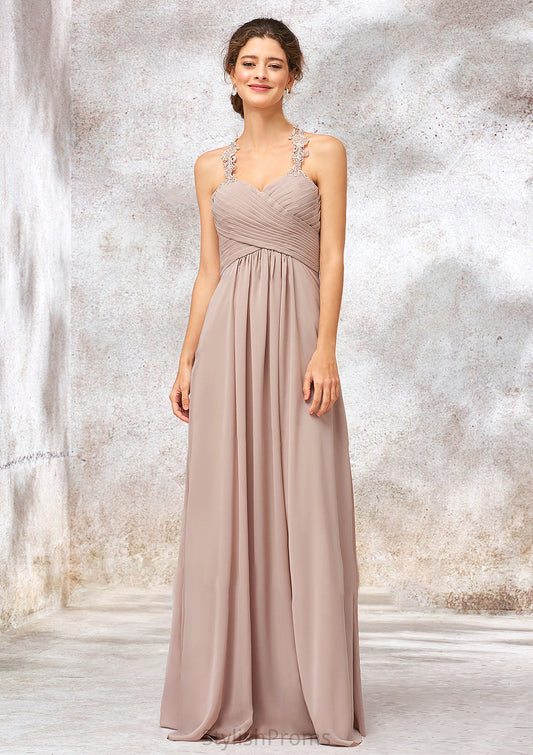 A-line Sweetheart Sleeveless Chiffon Long/Floor-Length Bridesmaid Dresses With Lace Pleated Melissa HQP0025365