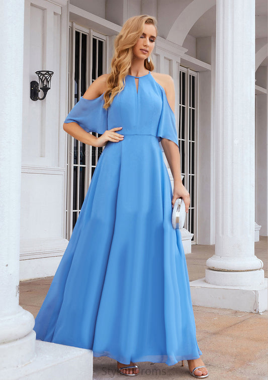 A-line Halter Half Sleeve Chiffon Long/Floor-Length Bridesmaid Dresses Jazlene HQP0025391