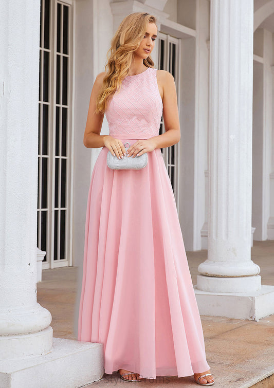 A-line Scalloped Neck Sleeveless Chiffon Long/Floor-Length Bridesmaid Dresses With Beading Lucinda HQP0025393