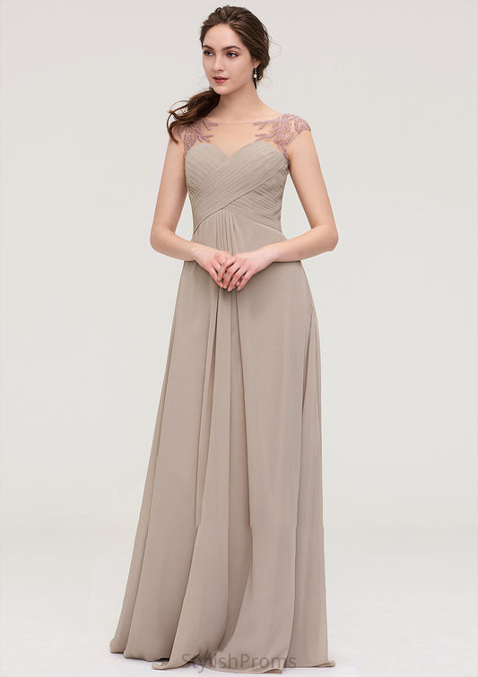 Sleeveless Scoop Neck Long/Floor-Length A-line/Princess Chiffon Bridesmaid Dresses With Pleated Beading -Bridesmaid Dresseses
 Lina HQP0025396