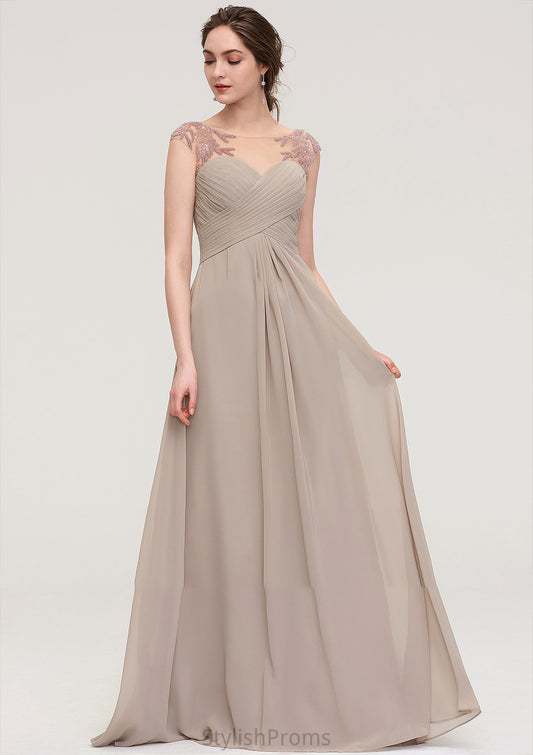 Sleeveless Scoop Neck Long/Floor-Length A-line/Princess Chiffon Bridesmaid Dresses With Pleated Beading -Bridesmaid Dresseses
 Lina HQP0025396