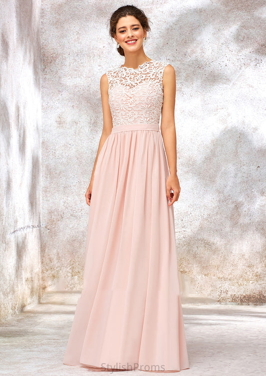 Scoop Neck Sleeveless Long/Floor-Length Chiffon A-line/Princess Bridesmaid Dresses With Lace Paola HQP0025398