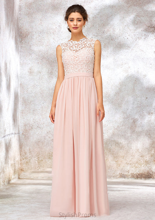 Scoop Neck Sleeveless Long/Floor-Length Chiffon A-line/Princess Bridesmaid Dresses With Lace Paola HQP0025398