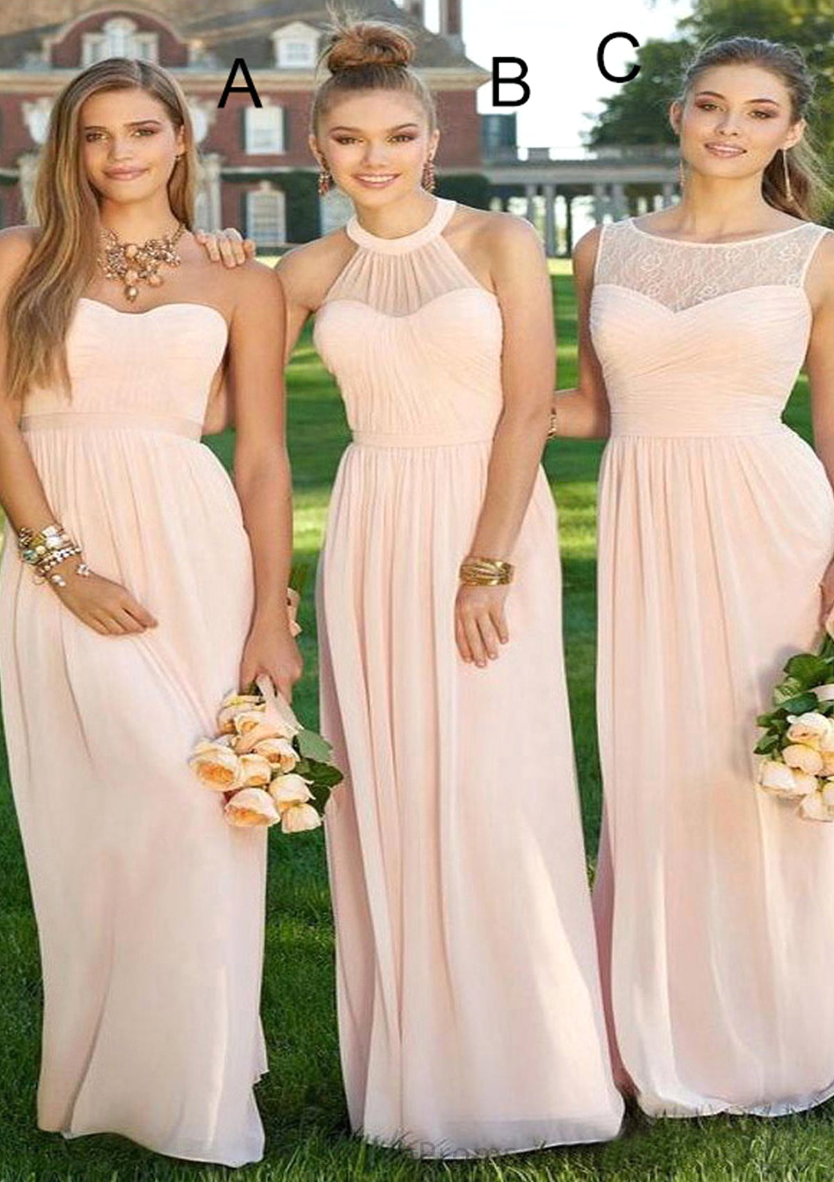 Sweetheart Sleeveless Long/Floor-Length A-Line/Princess Chiffon Bridesmaid Dresses Maryjane HQP0025418