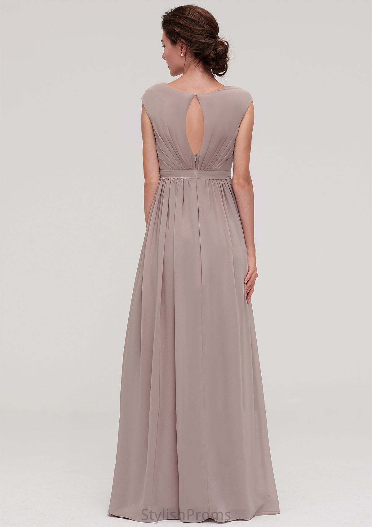 Bateau Sleeveless A-line/Princess Chiffon Long/Floor-Length Bridesmaid Dresses With Pleated Gladys HQP0025420