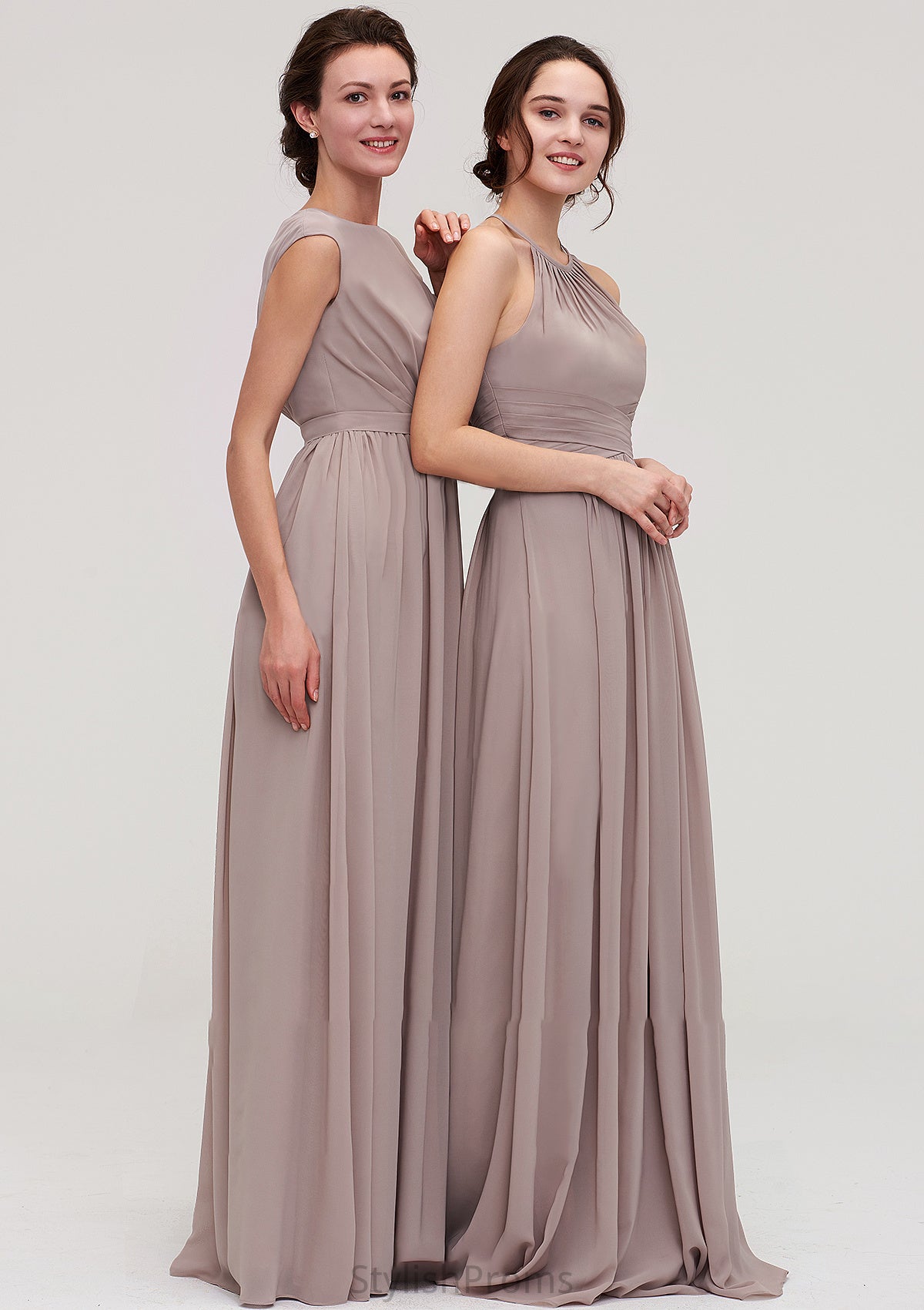 Bateau Sleeveless A-line/Princess Chiffon Long/Floor-Length Bridesmaid Dresses With Pleated Gladys HQP0025420